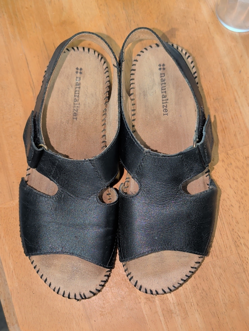 Naturalizer Scout Black Leather Open-Toe Slingback Sandals